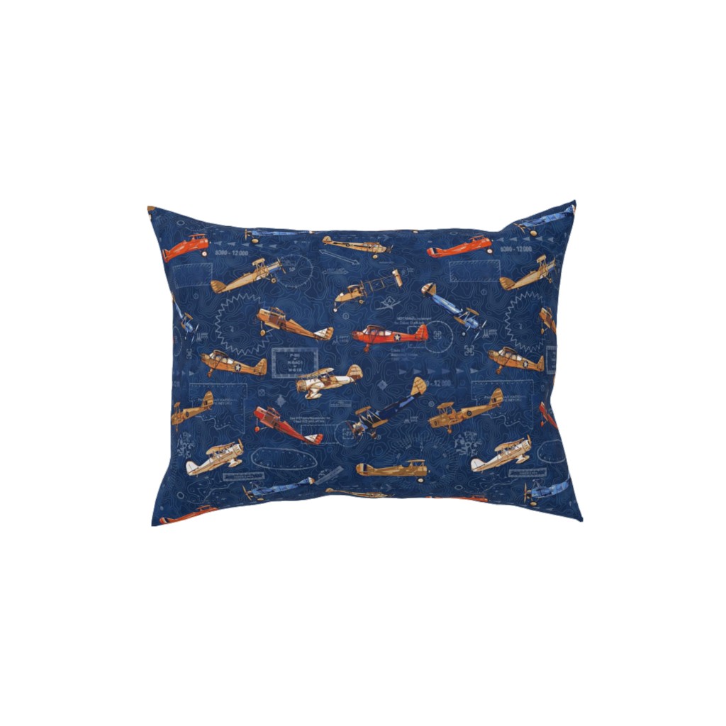 Vintage Airplanes - Blue Pillow, Woven, Black, 12x16, Single Sided, Blue, True Blue