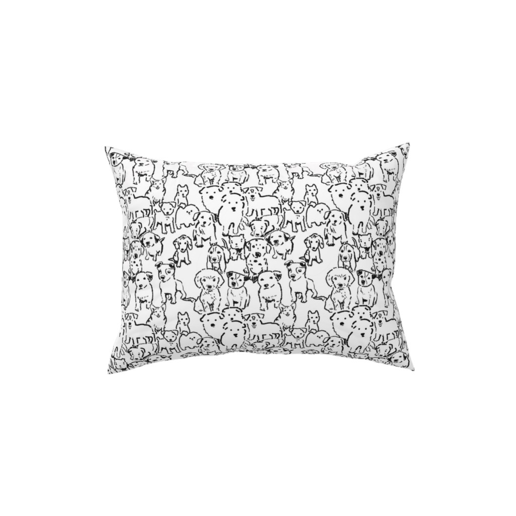 Puppies Pillow, Woven, Black, 12x16, Single Sided, White, White