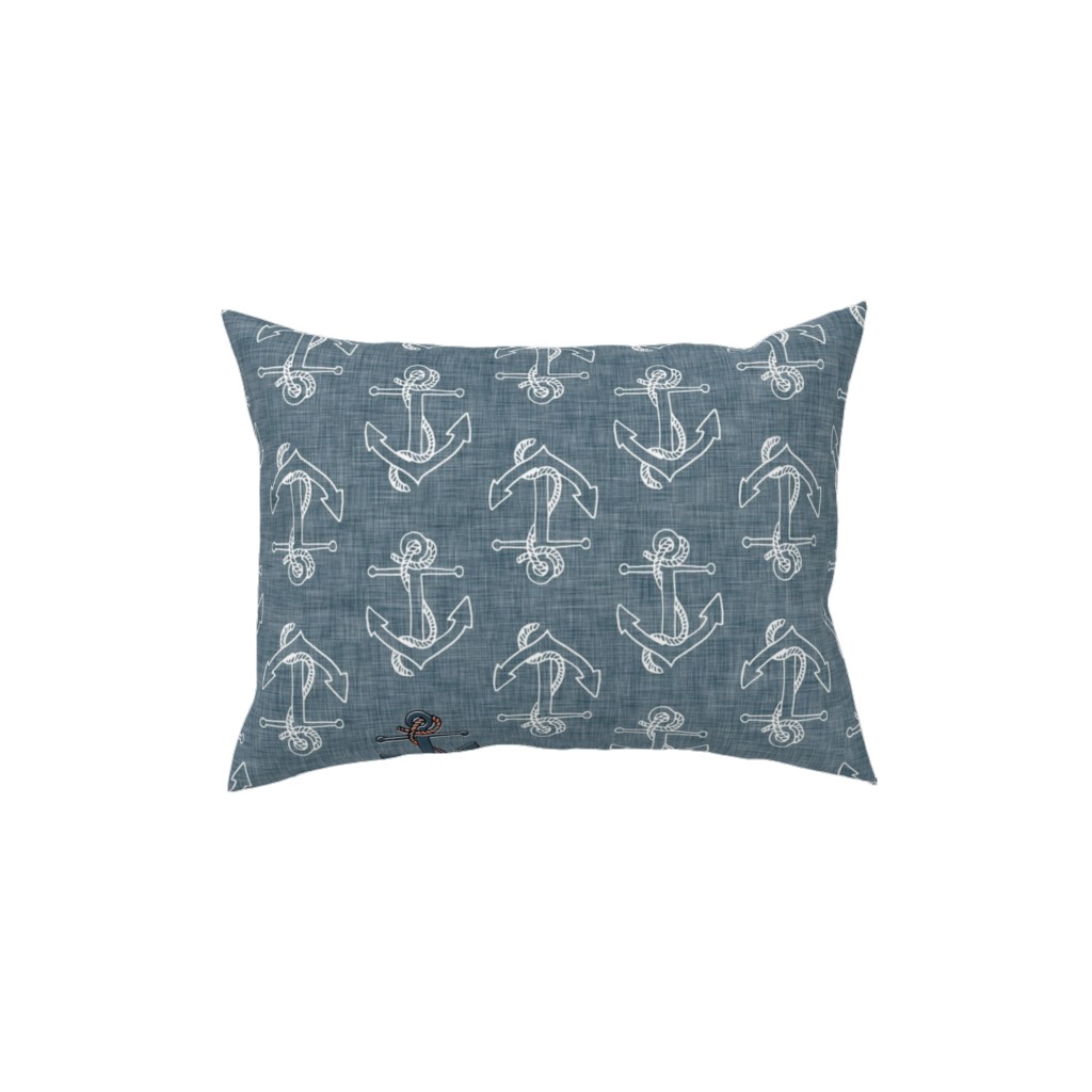 Anchors Away - Textured Blue Pillow, Woven, Black, 12x16, Single Sided, Blue, True Blue