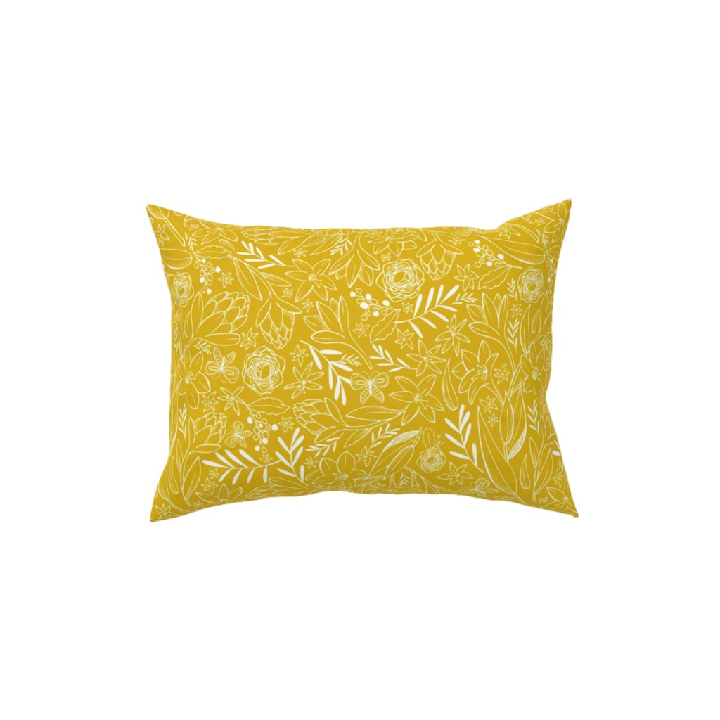 Botanical Floral Sketchbook - Yellow Pillow, Woven, Black, 12x16, Single Sided, Yellow, Classic Yellow