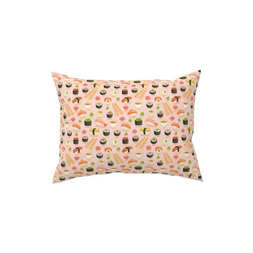 Sushi and Rolls - Pink Pillow, Woven, Black, 12x16, Single Sided, Pink, Bright Pink