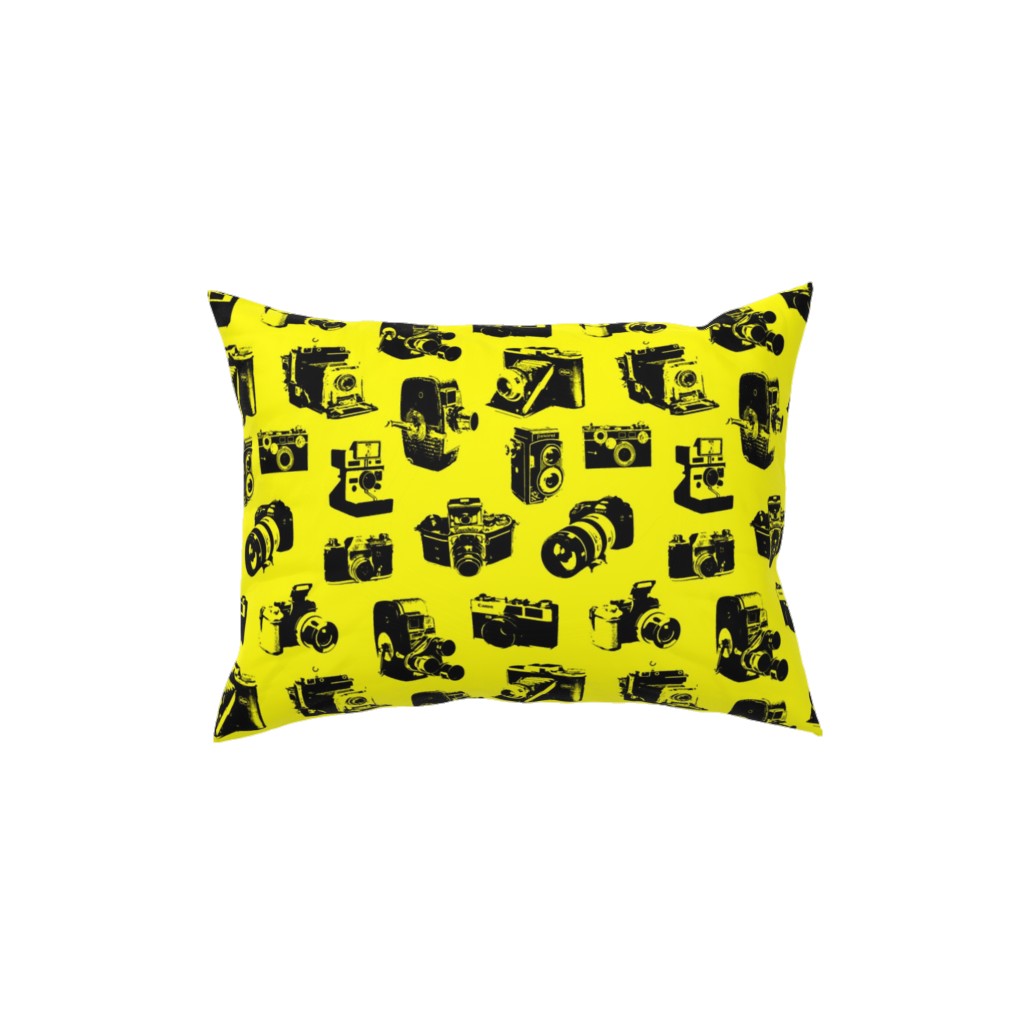 Retro Cameras Pillow, Woven, Black, 12x16, Single Sided, Yellow