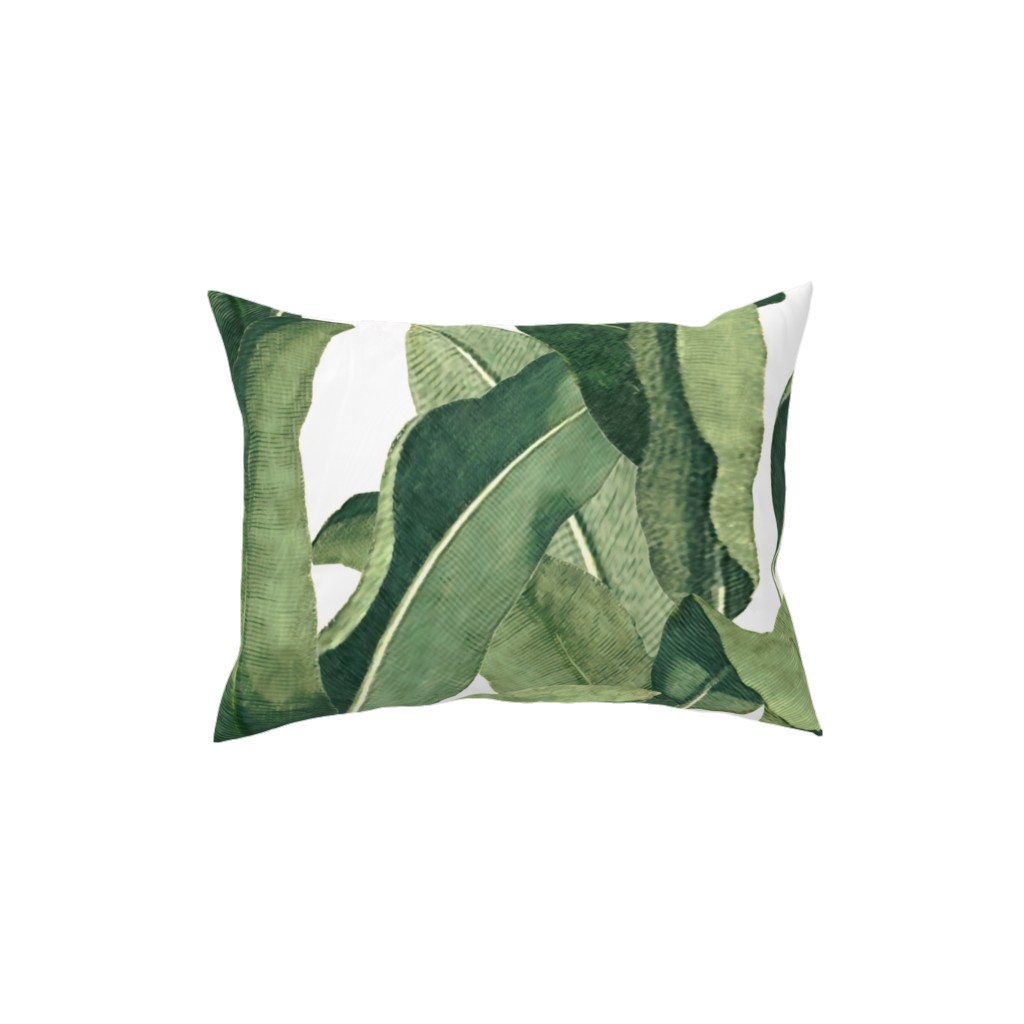Tropical Leaves - Greens on White Pillow, Woven, Black, 12x16, Single Sided, Green, Classic Green