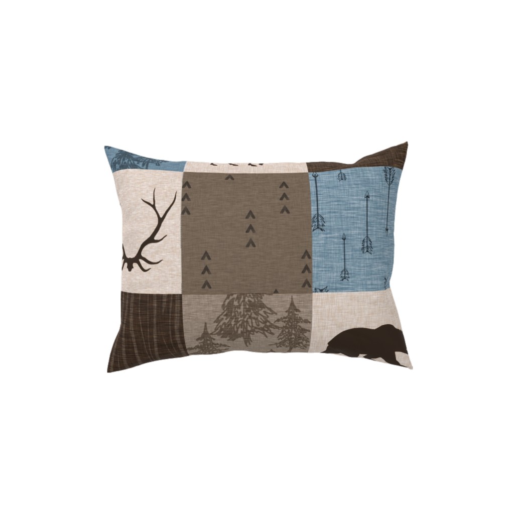 Rustic Woodlands - Blue, Brown and Cream Pillow, Woven, Black, 12x16, Single Sided, Brown, Brown