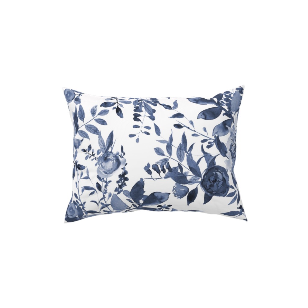 Blue and White Florals - Indigo Pillow, Woven, Black, 12x16, Single Sided, Blue