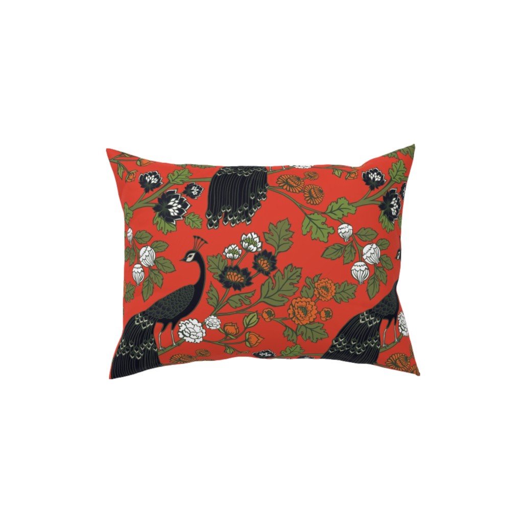Peacock Garden - Red Pillow, Woven, Black, 12x16, Single Sided, Red