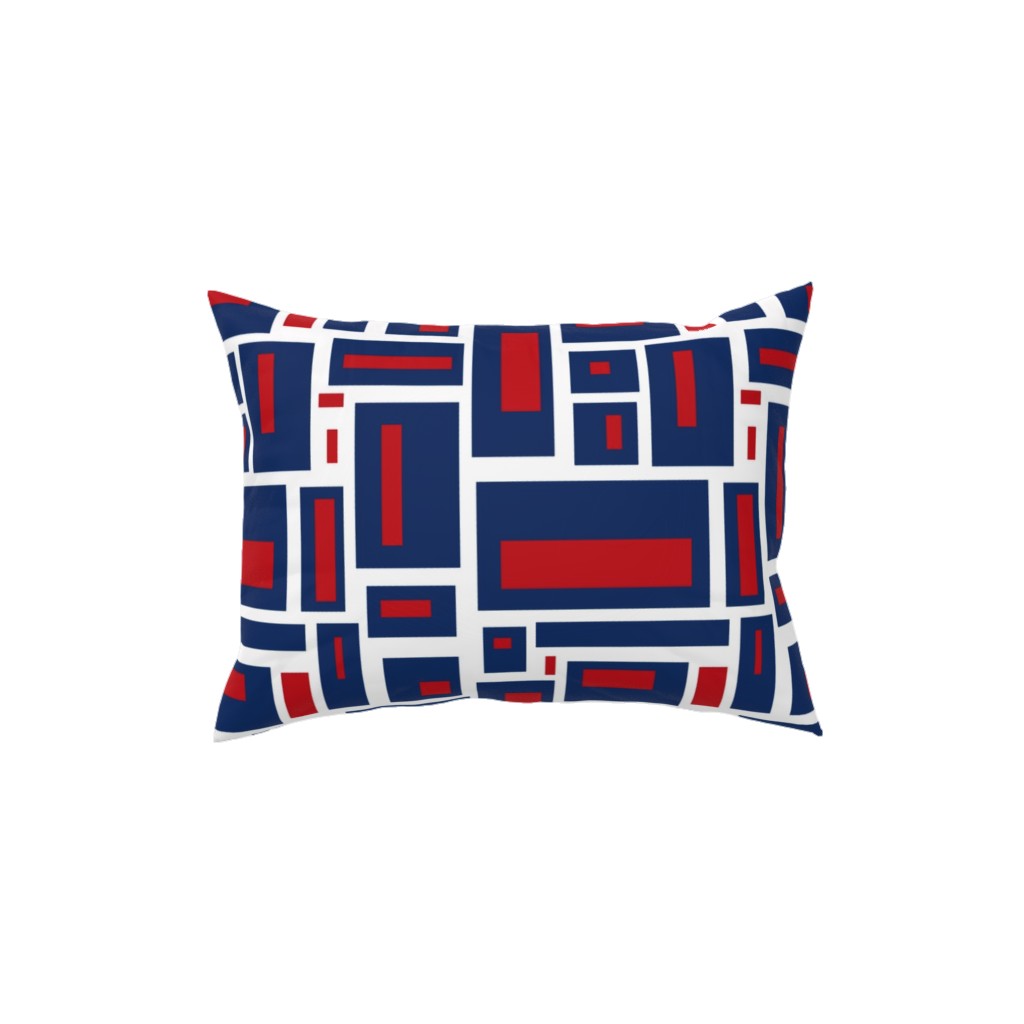Geometric Rectangles in Red, White and Blue Pillow, Woven, Black, 12x16, Single Sided, Blue
