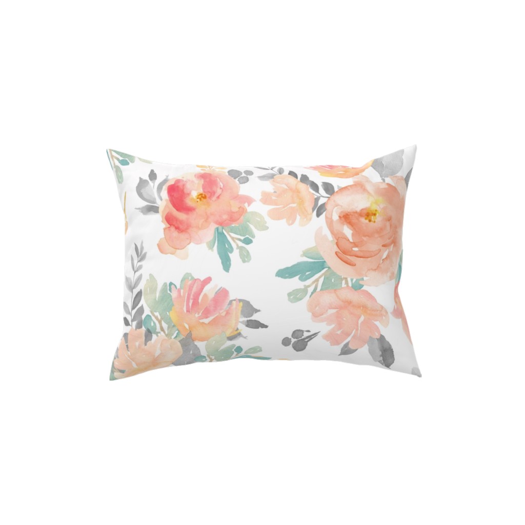 Watercolor Florals Pillow, Woven, Black, 12x16, Single Sided, Orange