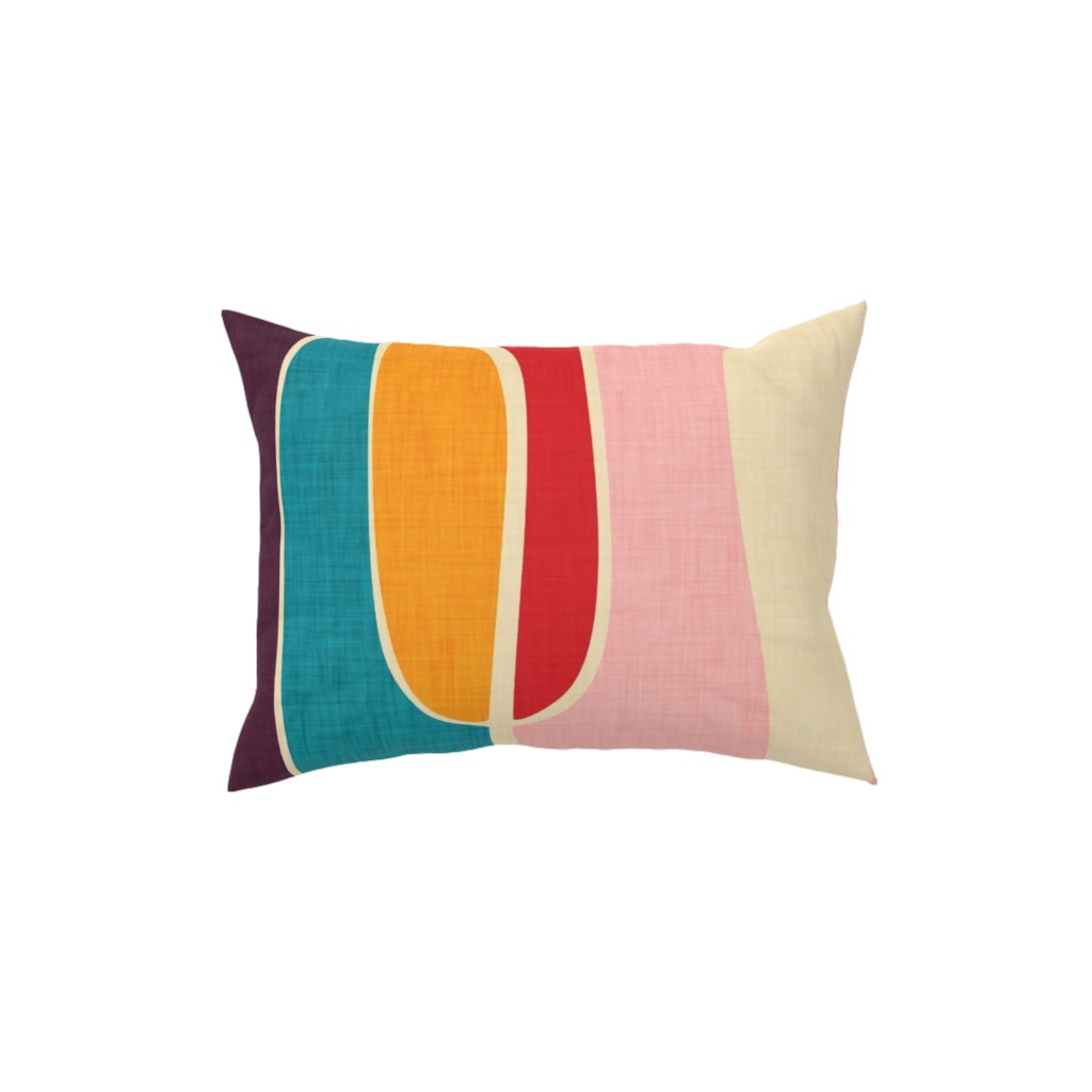 Mid Century Mod Retro Waves - Multi Pillow, Woven, Black, 12x16, Single Sided, Multicolor