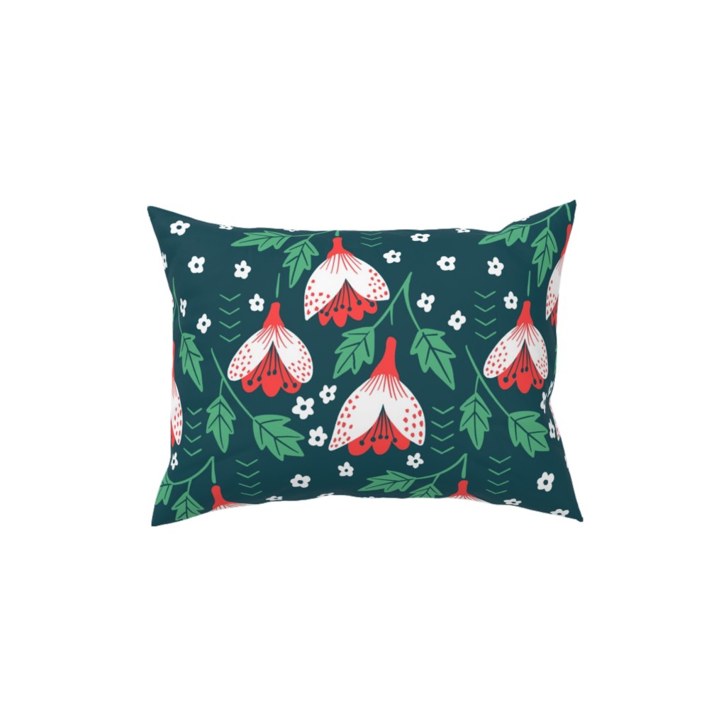 Christmas Flowers - Green Pillow, Woven, Black, 12x16, Single Sided, Green, Classic Green