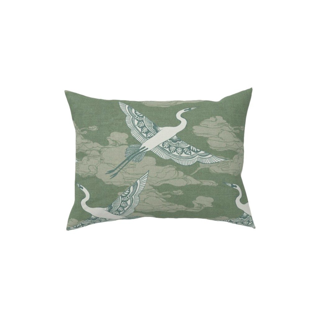 Egrets - Green Pillow, Woven, Black, 12x16, Single Sided, Green, Classic Green