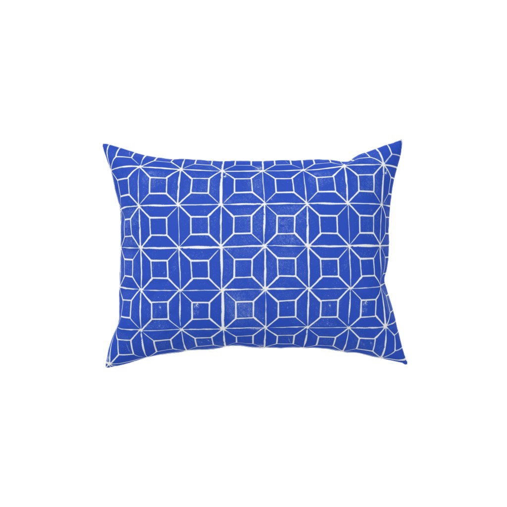 Geometric Lino - Cobalt Pillow, Woven, Black, 12x16, Single Sided, Blue