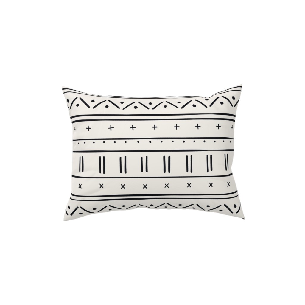 African Inspired Mudcloth - Black and Beige Pillow, Woven, Black, 12x16, Single Sided, Beige