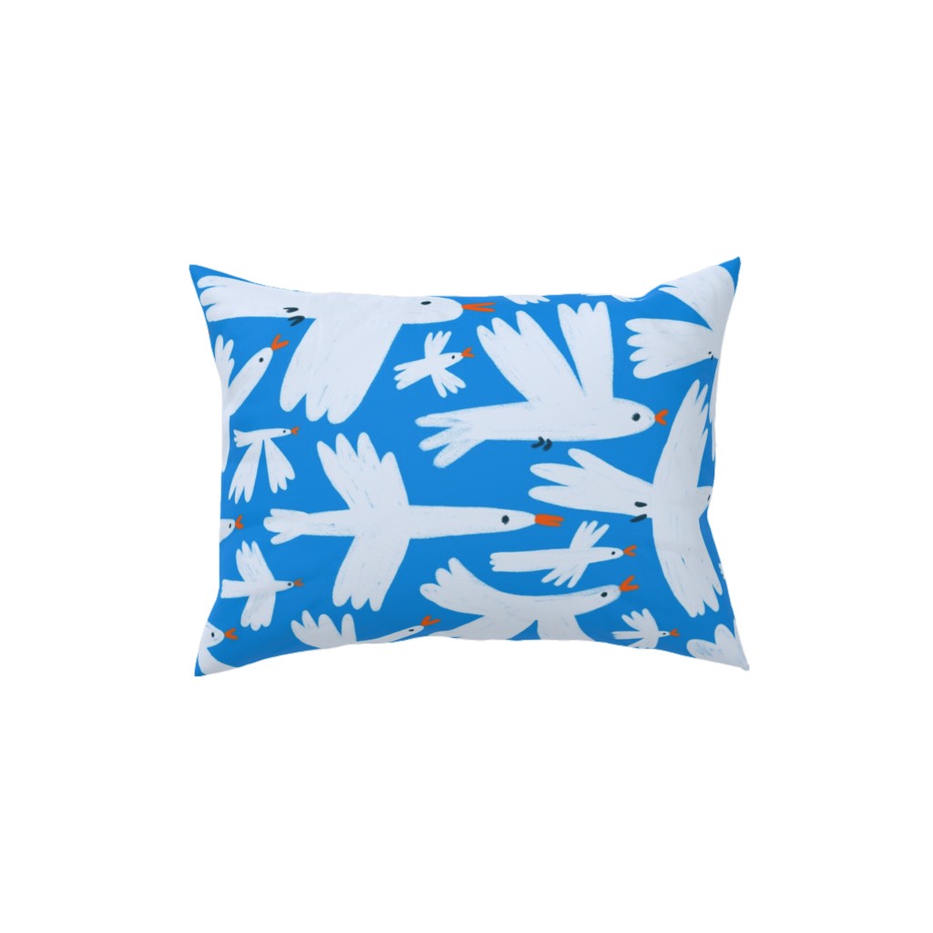 White Birds on Blue Pillow, Woven, Black, 12x16, Single Sided, Blue, True Blue