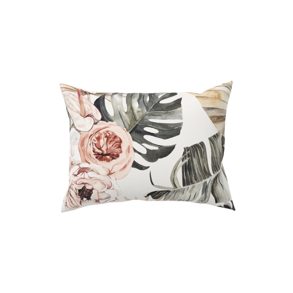 Paradise Palm, Peonies, and Tropical Plants - Multi Pillow, Woven, Black, 12x16, Single Sided, Multicolor