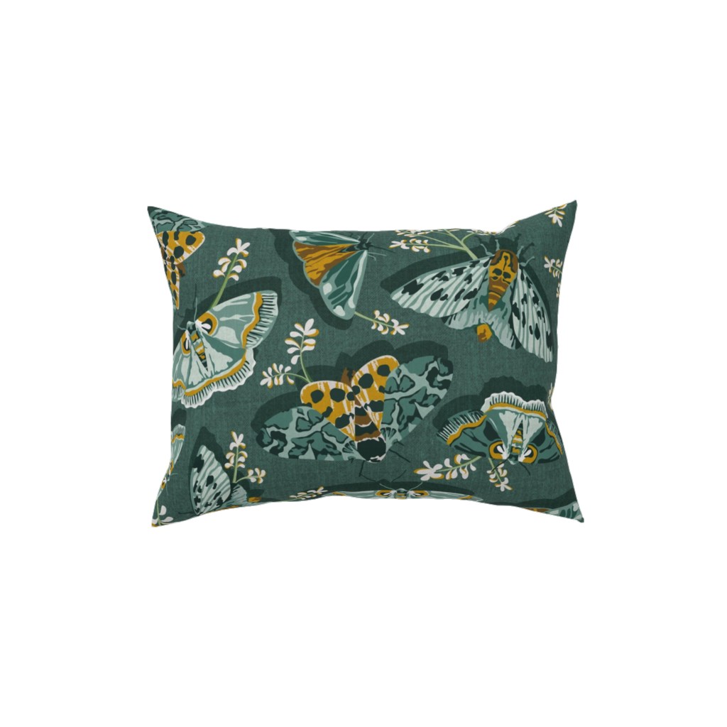 Gathering Moths - Green Pillow, Woven, Black, 12x16, Single Sided, Green, Classic Green