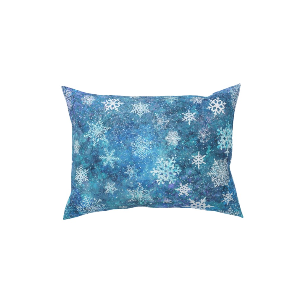 Whinsical Snowflakes Handpainted With Watercolors - Blue Pillow, Woven, Black, 12x16, Single Sided, Blue