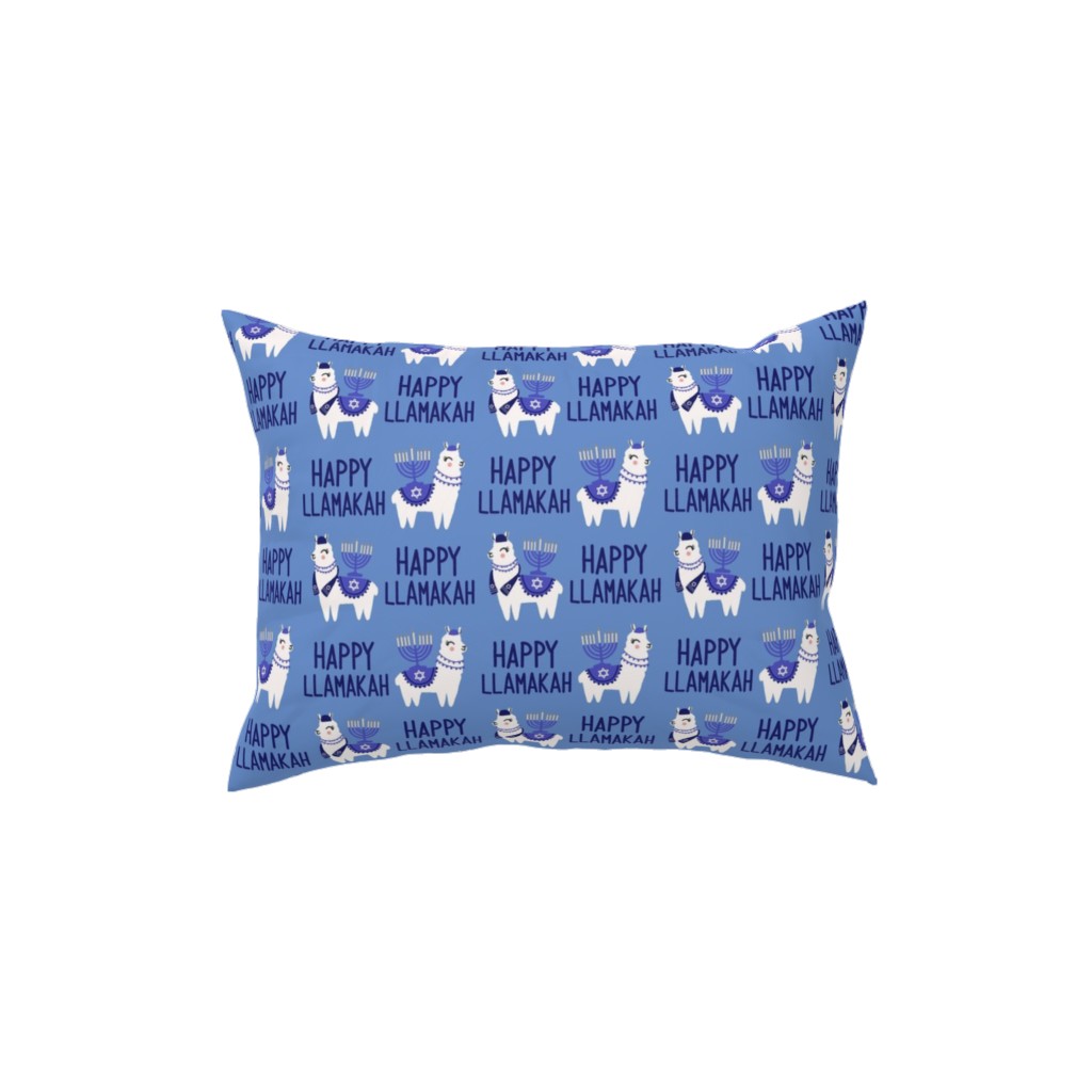 Happy Llamakah on Blue Pillow, Woven, Black, 12x16, Single Sided, Blue