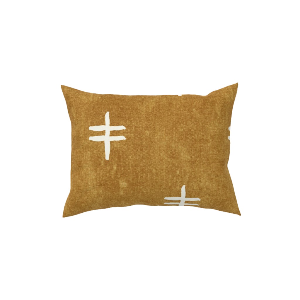 Double Cross Mudcloth Tribal - Mustard Pillow, Woven, Black, 12x16, Single Sided, Brown, Brown