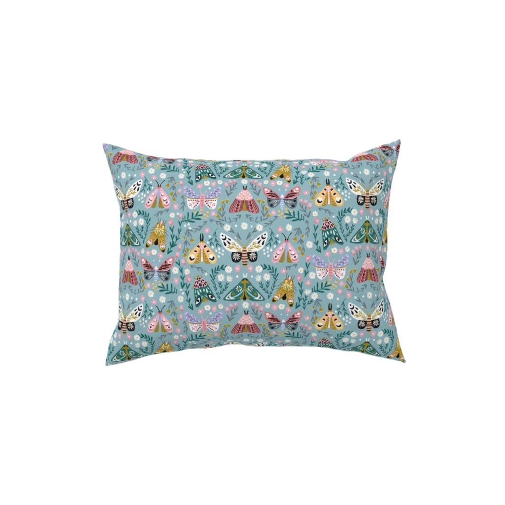 Spring Floral and Butterflies - Blue Pillow, Woven, Black, 12x16, Single Sided, Multicolor