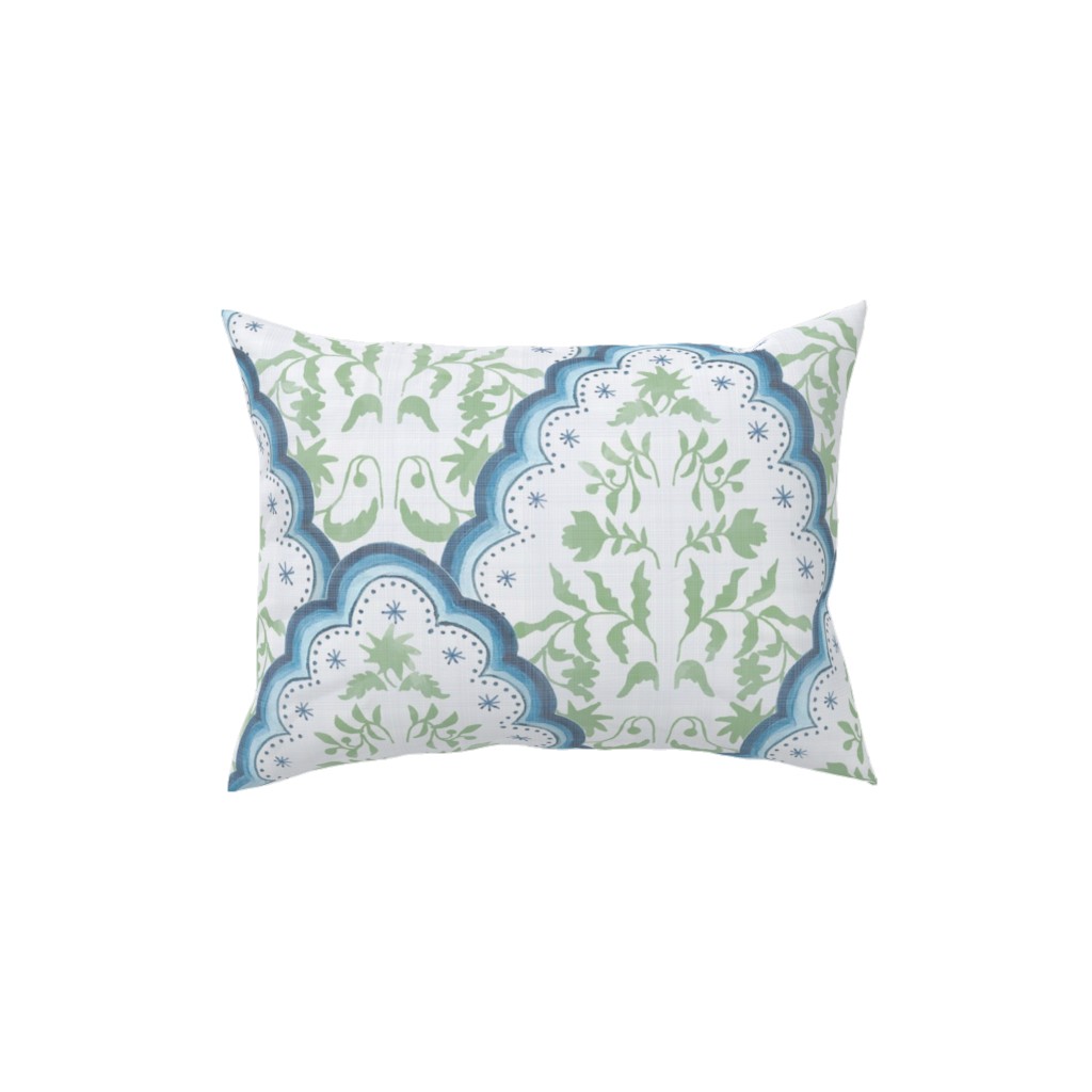 Scallop Paisley - Blue and Green Pillow, Woven, Black, 12x16, Single Sided, Green
