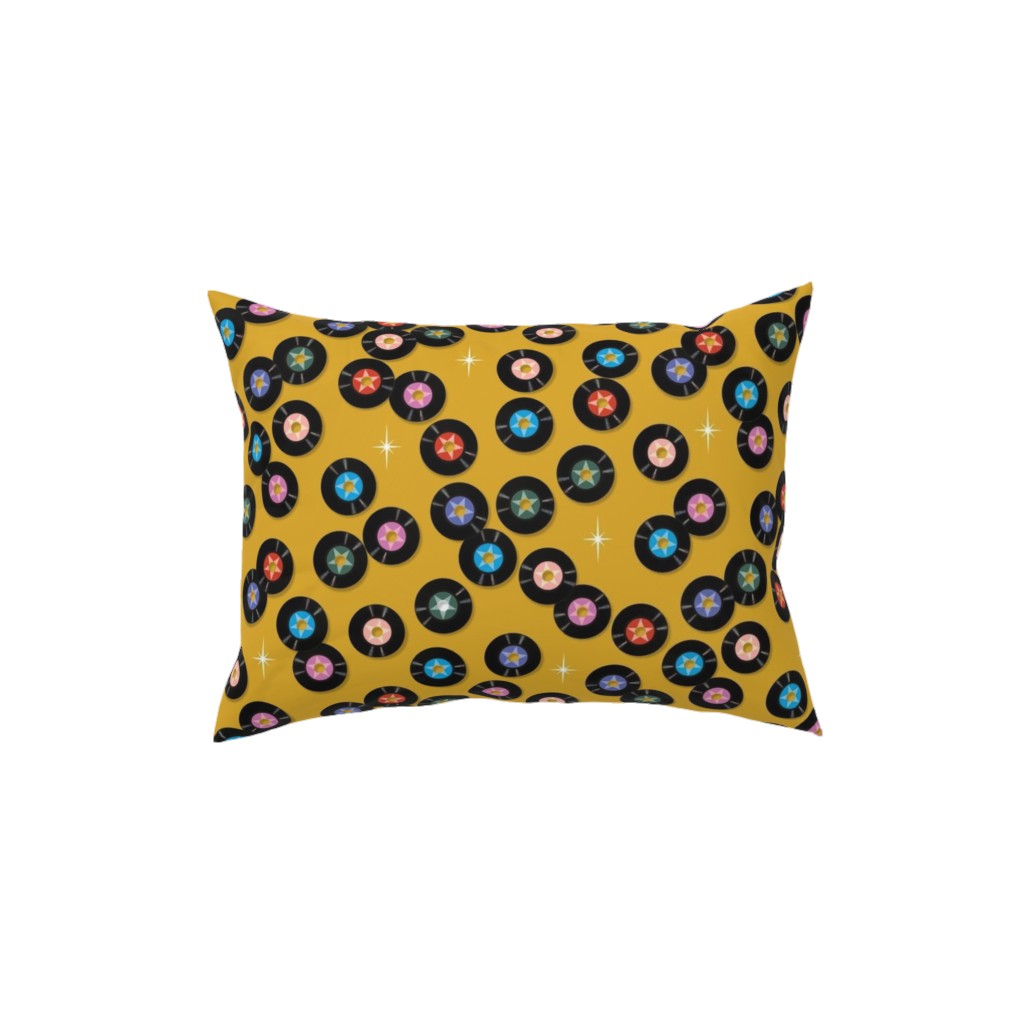 Pop Star Vintage Vinyl Records Pillow, Woven, Black, 12x16, Single Sided, Yellow, Goldenrod
