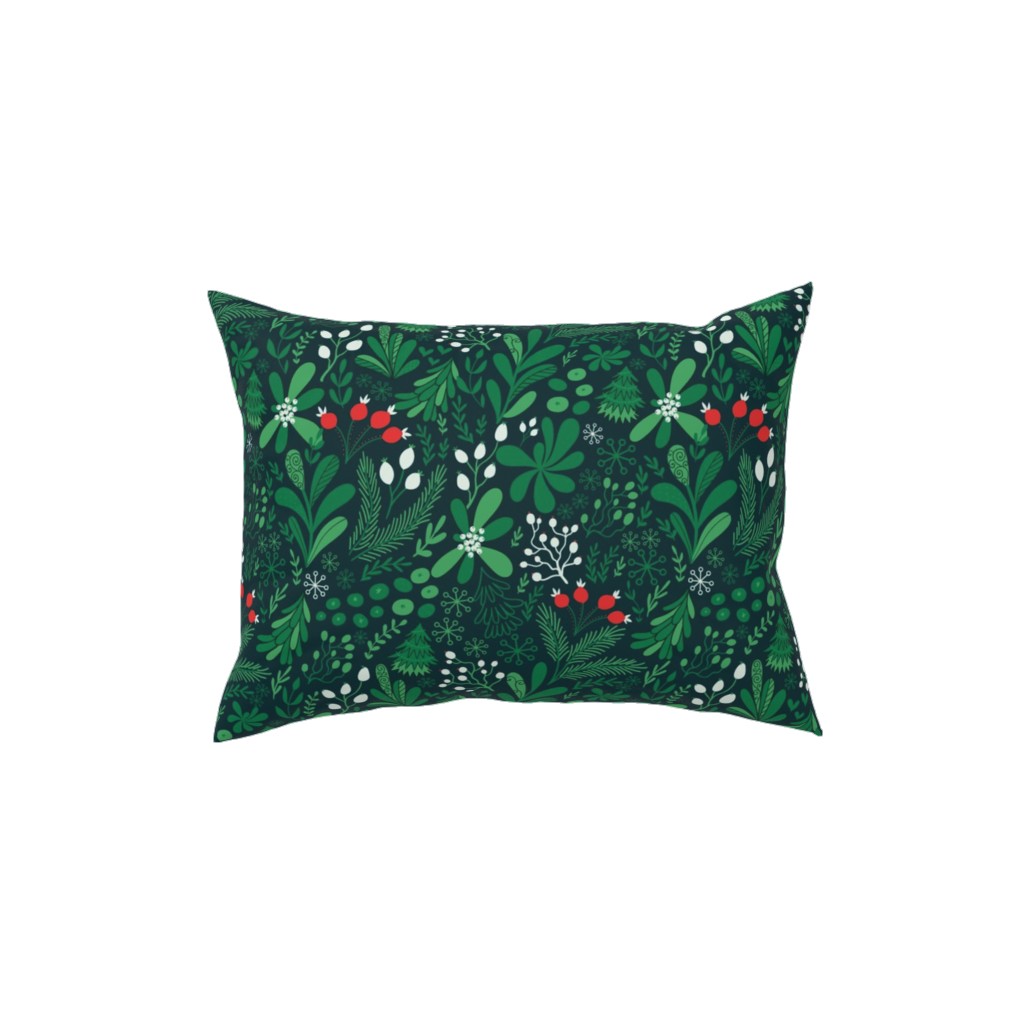 Merry Christmas Botanical - Green Pillow, Woven, Black, 12x16, Single Sided, Green, Classic Green