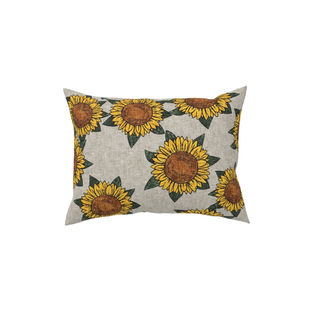 Sunflowers - Summer Flowers - Beige Pillow, Woven, Black, 12x16, Single Sided, Orange
