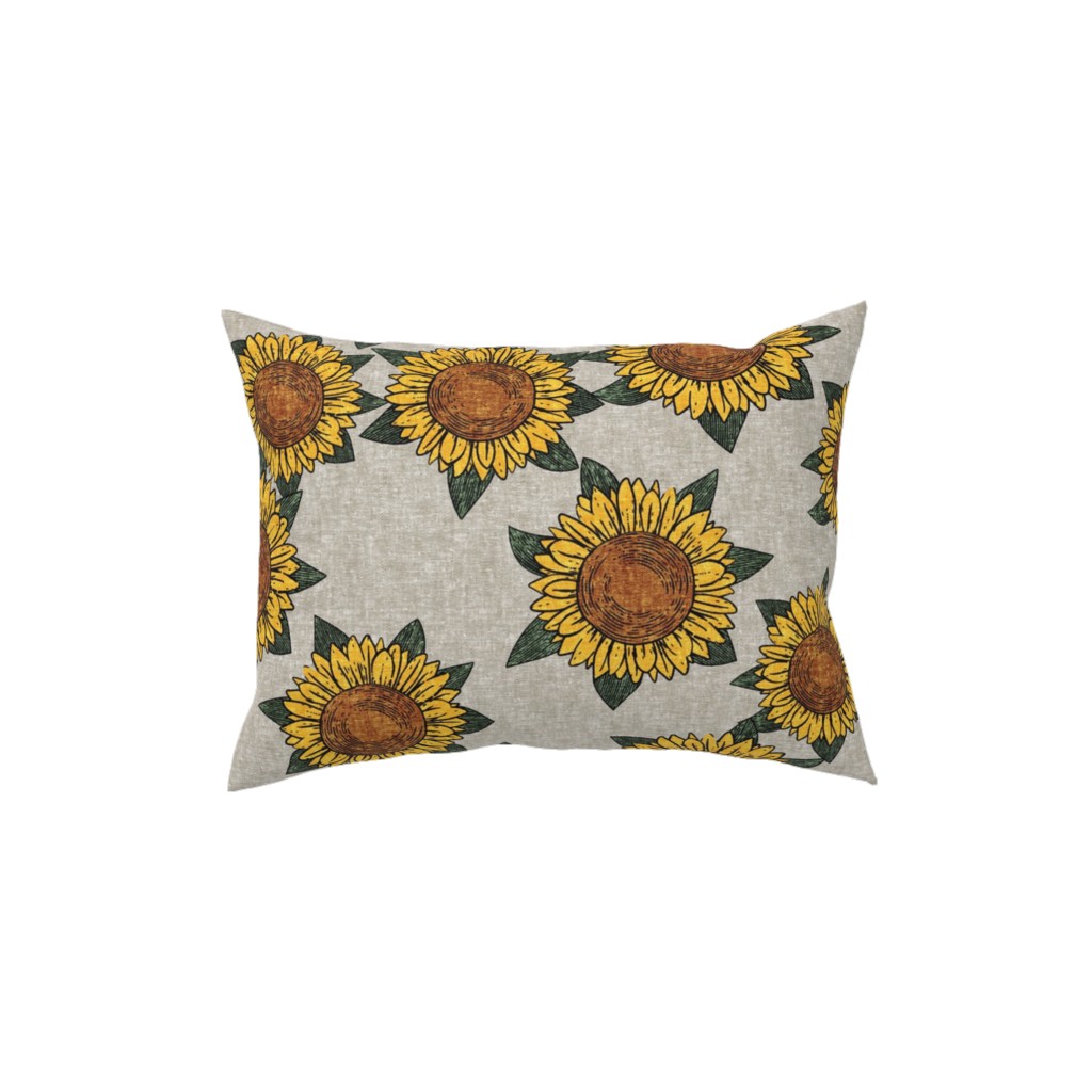 Sunflowers - Summer Flowers - Beige Pillow, Woven, Black, 12x16, Single Sided, Orange, Orange