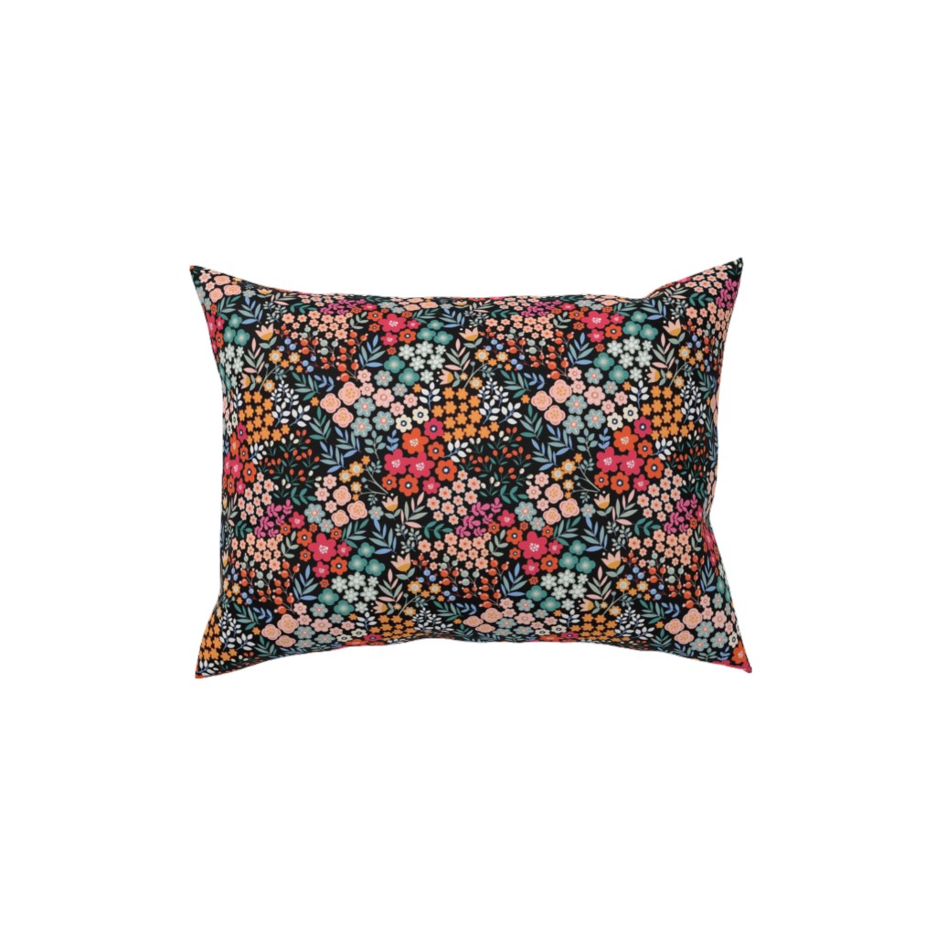 Summer Flower Pillow, Woven, Beige, 12x16, Single Sided, Multicolor, Rich Black