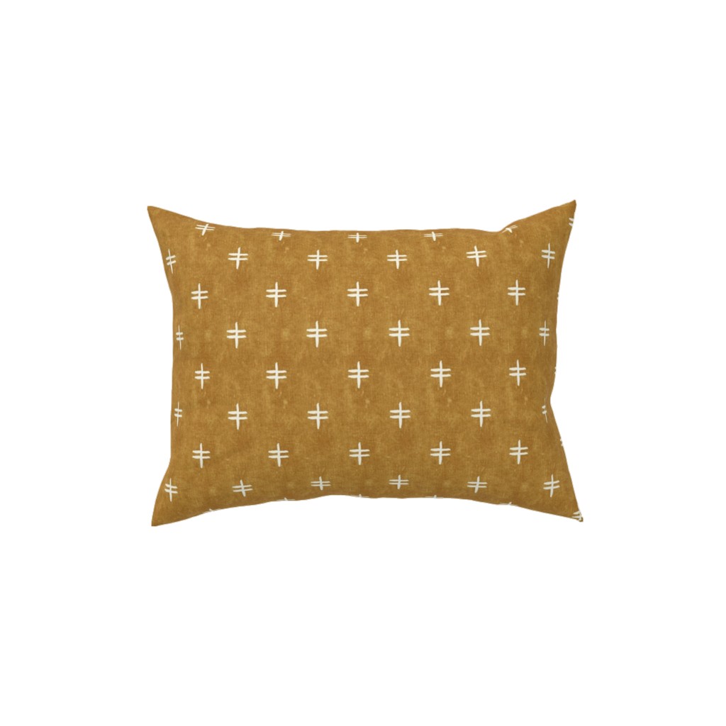 Double Cross Mudcloth Tribal - Mustard Yellow Pillow, Woven, Beige, 12x16, Single Sided, Brown