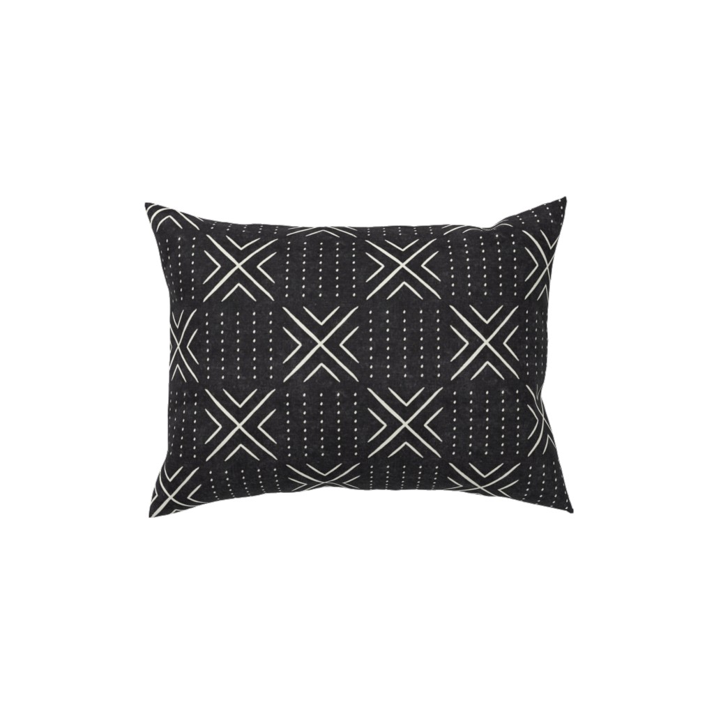 Mudcloth Tile - Onyx Pillow, Woven, Beige, 12x16, Single Sided, Black