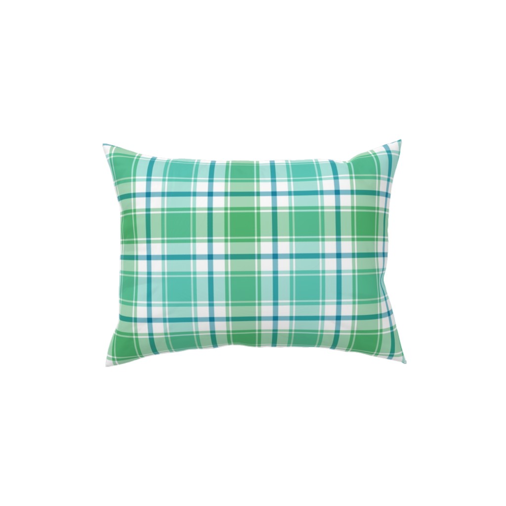 Blue, Green, Turquoise, and White Plaid Pillow, Woven, Beige, 12x16, Single Sided, Green, Classic Green