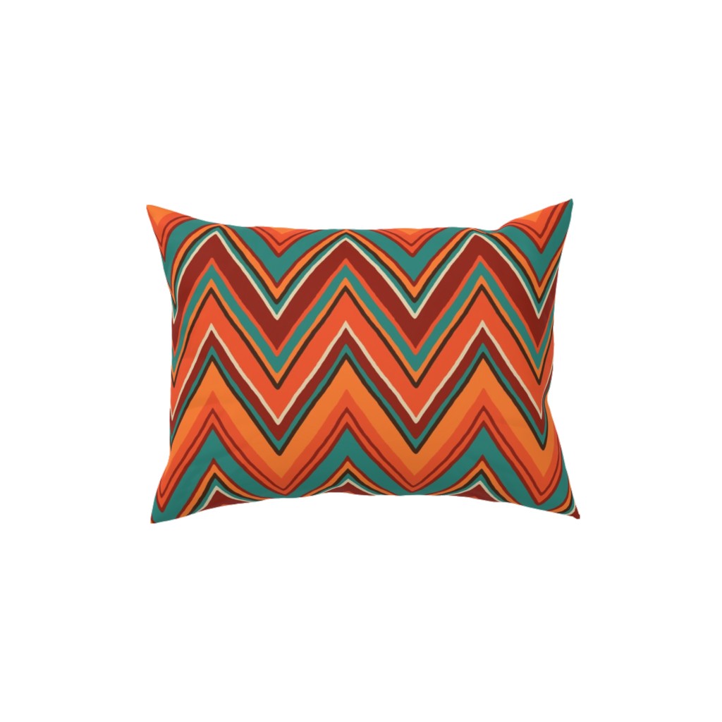 Chevron - Orange and Teal Pillow, Woven, Beige, 12x16, Single Sided, Orange