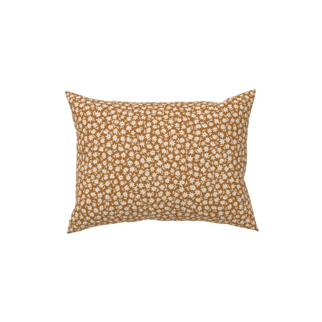 Ditsy Floral - Cream on Golden Mustard Brown Pillow, Woven, Beige, 12x16, Single Sided, Brown