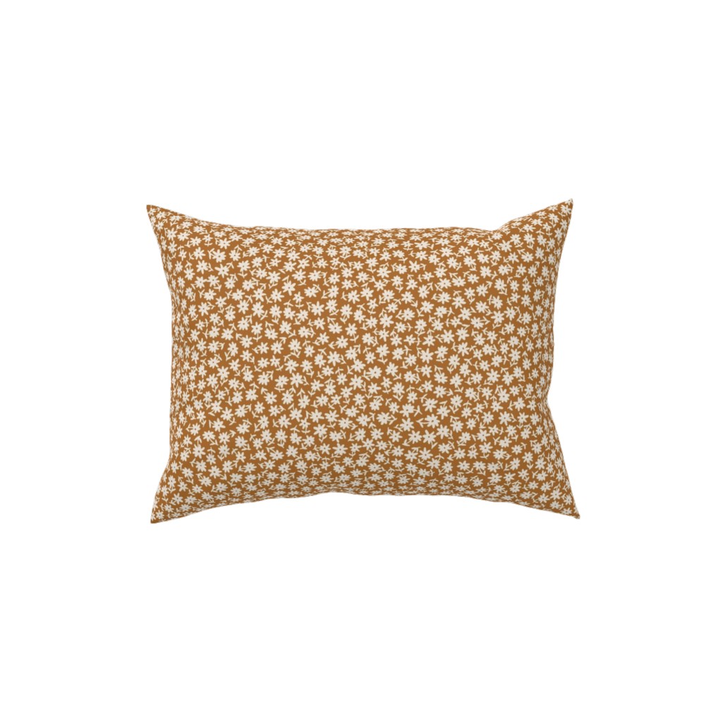 Ditsy Floral - Cream on Golden Mustard Brown Pillow, Woven, Beige, 12x16, Single Sided, Brown, Brown