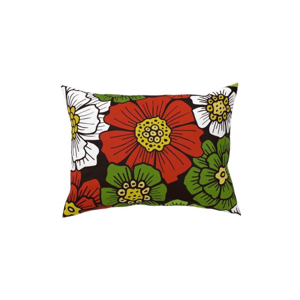 Christmas Floral - Red and Green Pillow, Woven, Beige, 12x16, Single Sided, Multicolor