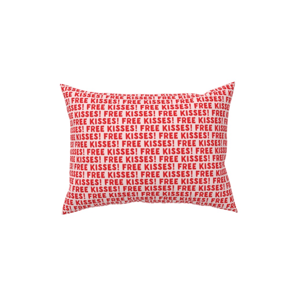 Free Kisses! - Red on Pink Pillow, Woven, Beige, 12x16, Single Sided, Red