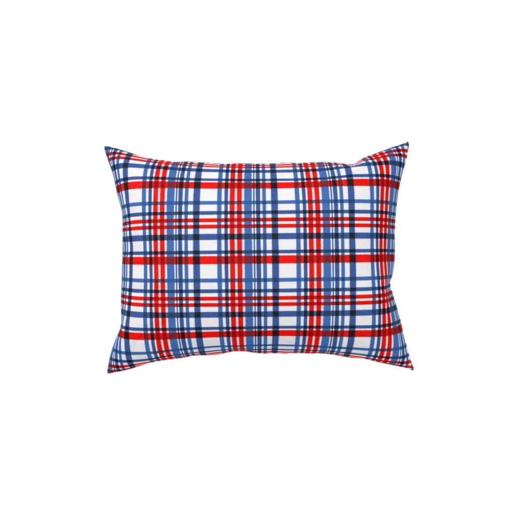 Intricate Plaid Pillow, Woven, Beige, 12x16, Single Sided, Blue, Red