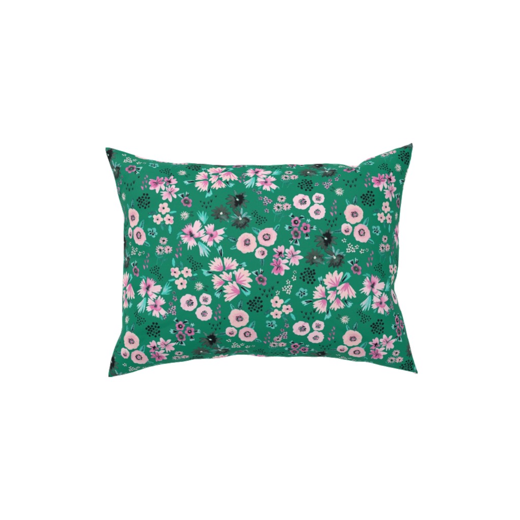 Artful Little Flowers - Green Pillow, Woven, Beige, 12x16, Single Sided, Green