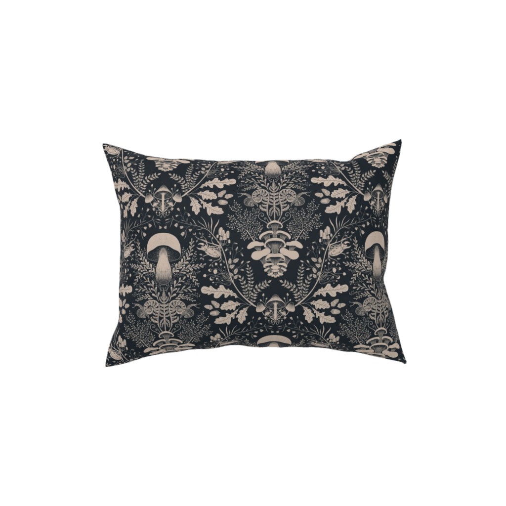 Mushroom Forest Damask - Dark Pillow, Woven, Beige, 12x16, Single Sided, Black, Black