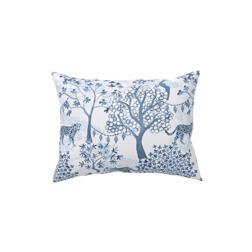 Leopard Toile With Lanterns Cornflower Pillow, Woven, Beige, 12x16, Single Sided, Blue, True Blue