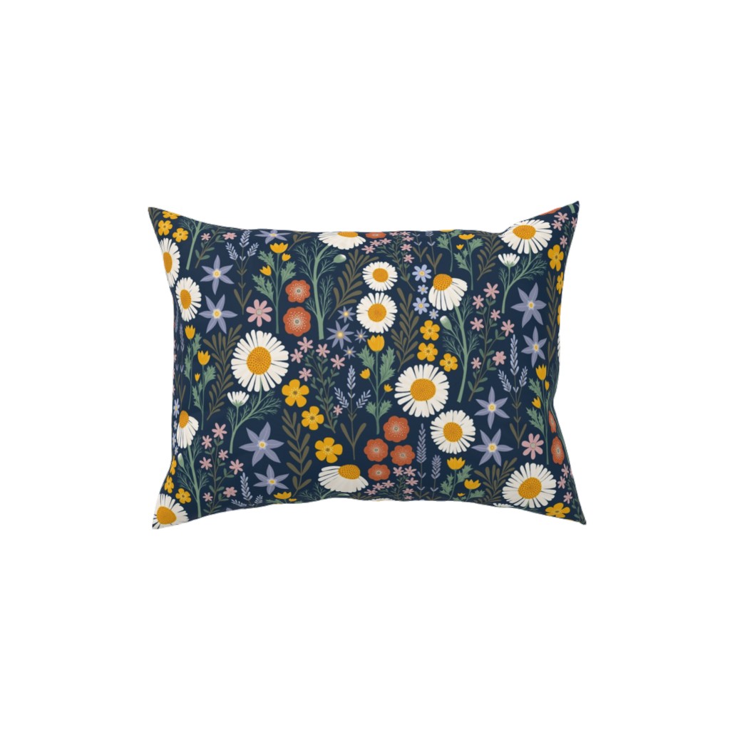 British Spring Meadow - Navy Pillow, Woven, Beige, 12x16, Single Sided, Multicolor