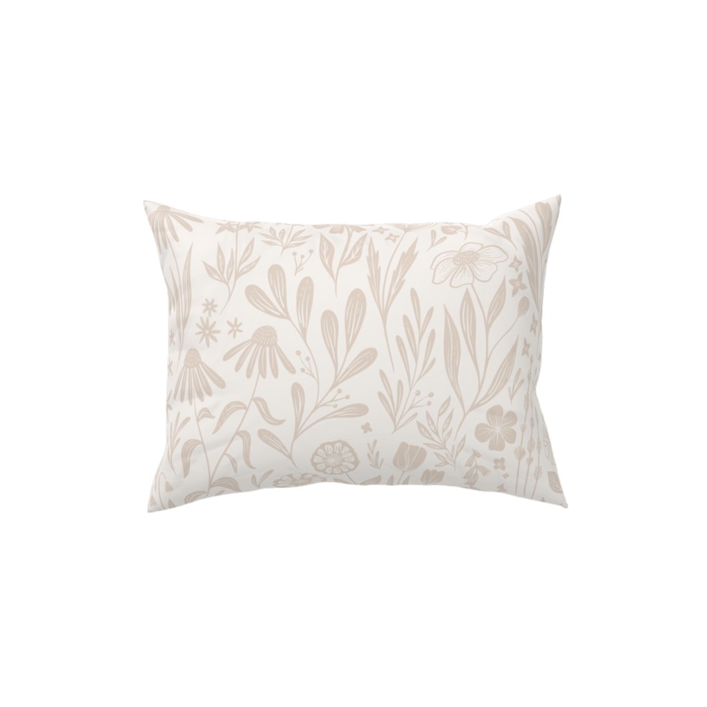 Wildflowers - Tan and Cream Pillow, Woven, Beige, 12x16, Single Sided, Beige, Pearl