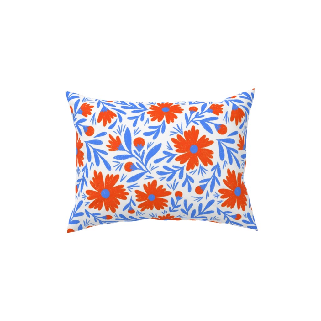 Floral Drop - Red and Blue Pillow, Woven, Beige, 12x16, Single Sided, Blue