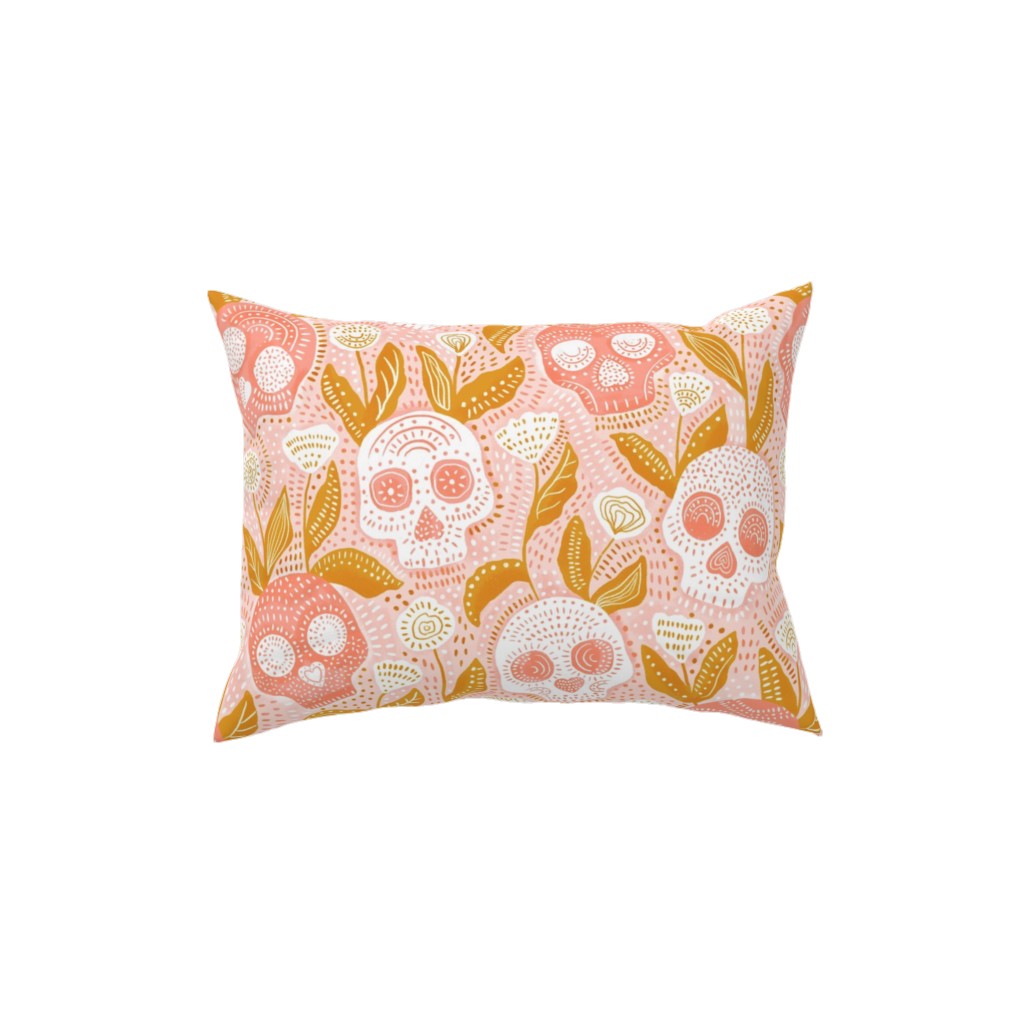 Halloween Skulls - Pastel Pillow, Woven, Beige, 12x16, Single Sided, Pink