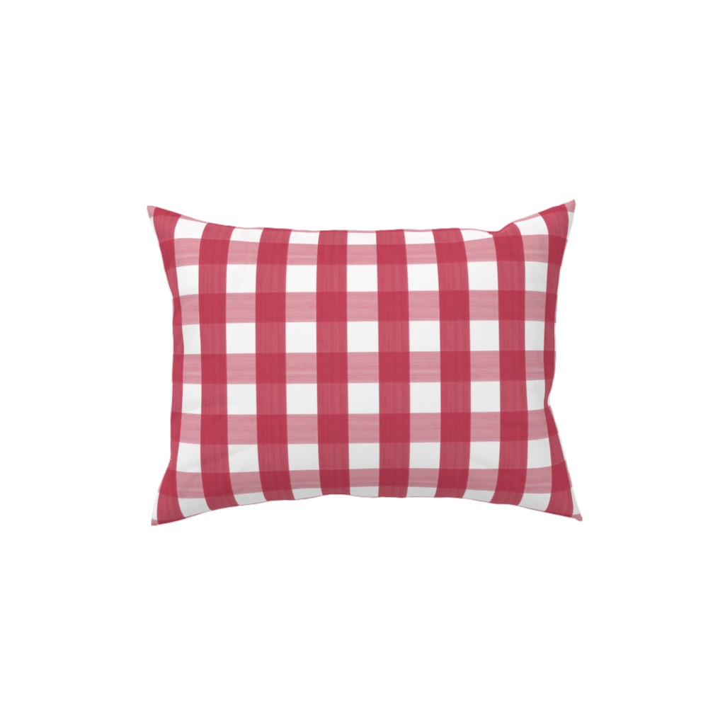 Check Red on White Pillow, Woven, Beige, 12x16, Single Sided, Red