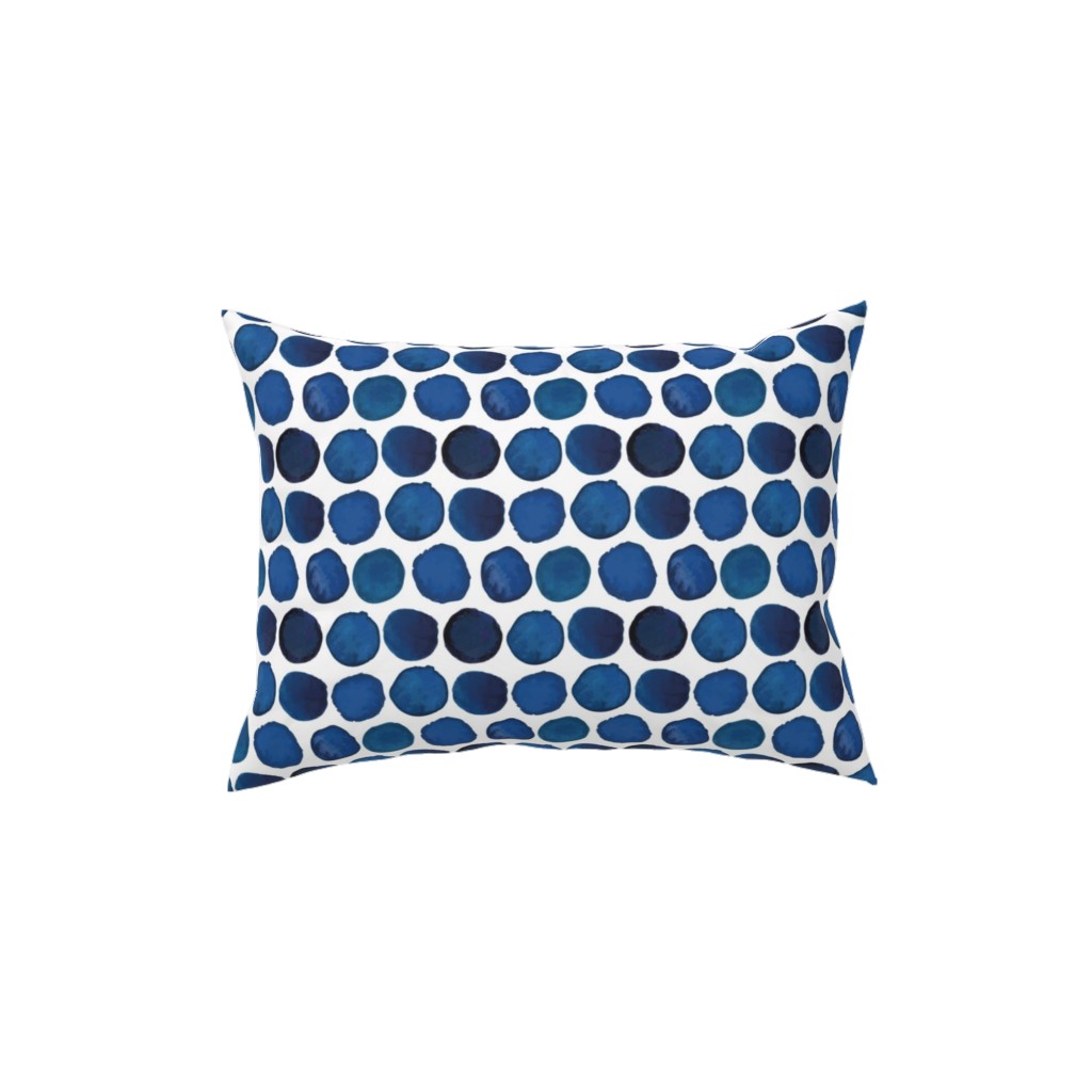 Watercolor Dots - Dark Pillow, Woven, Beige, 12x16, Single Sided, Blue, True Blue