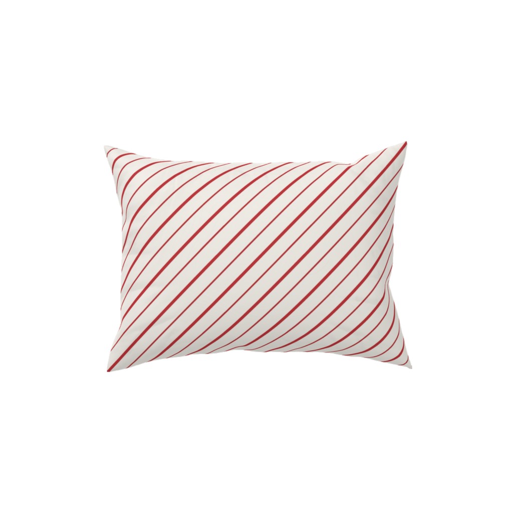 Diagonal Candy Cane Stripes Pillow, Woven, Beige, 12x16, Single Sided, Red