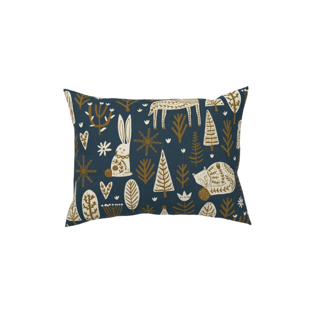 Scandi Snowflake Holiday - Prussian Blue With Pecan and Vanilla Pillow, Woven, Beige, 12x16, Single Sided, Blue, True Blue